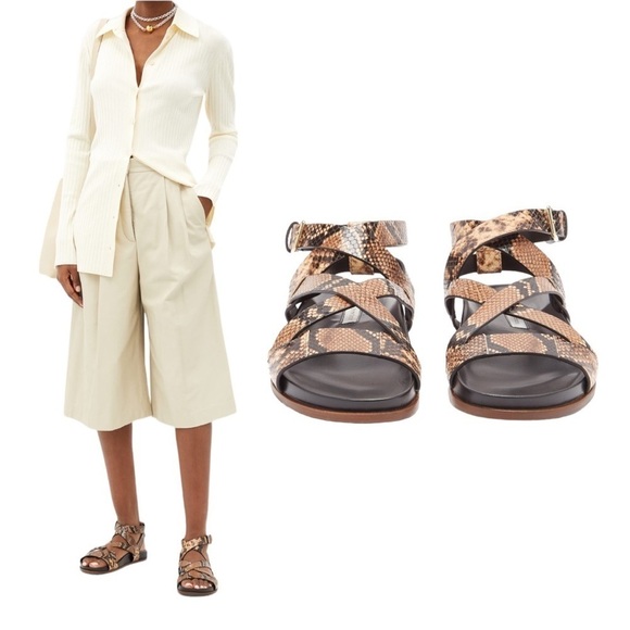 Emme Parsons | NWOB Bodhi Python-Print Leather Crossover Sandals - Size IT 41 - Picture 1 of 6